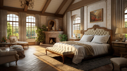 French country interior design of modern bedroom Generative AI