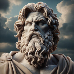 Illustration of a Renaissance statue of Zeus, king of the gods. god of sky and thunder. Zeus the king of the Greek gods ready to hurl lightning bolts down upon the earth and mankind.	