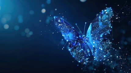 Futuristic blue lowpoly Butterfly abstract technology background. Artificial intelligence digital transformation and big data concept. AI generated - obrazy, fototapety, plakaty