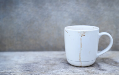 dirty coffee stain on ceramic cup from drinking in stain for cleaning concept