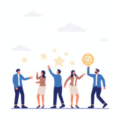 People Characters Giving Five Star Feedback flat illustration isolated on white background