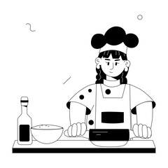Here’s a doodle mini illustration of chef rolling dough  