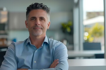 Obraz premium a clean shaven chief technology officer. office background. generative AI
