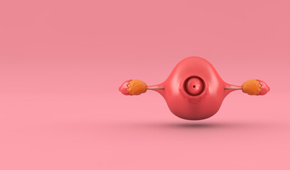 Female reproductive system isolated on pink background. Interior of the cervix with cellular tissue damaged by cancer. 3D. Female reproductive health concept.