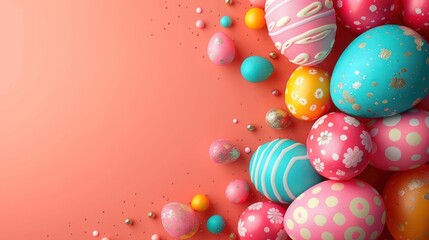Fototapeta na wymiar Joyful Easter Celebration with Vibrant Eggs Banner