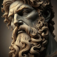 Illustration of a Renaissance statue of Zeus, king of the gods. god of sky and thunder. Zeus the king of the Greek gods ready to hurl lightning bolts down upon the earth and mankind.