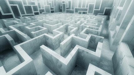 The white concrete maze serves as a metaphor for business strategies, indicating the difficult paths and obstacles that must be overcome to achieve success.  - obrazy, fototapety, plakaty