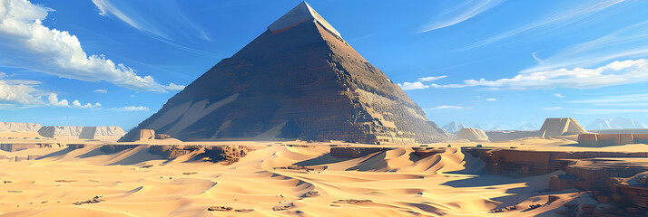 Majesty of History: Ancient Pyramid in Vast, Untouched Desert Landscape - obrazy, fototapety, plakaty