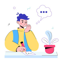 Boy writing letter doodle mini illustration 