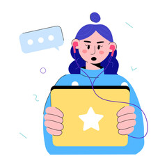 Check doodle mini illustration of sharing thoughts online 