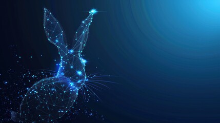 Fototapeta premium Futuristic rabbit or bunny ears in glowing low polygonal style isolated on dark blue background. Chinese New Year, Easter symbols. AI generated