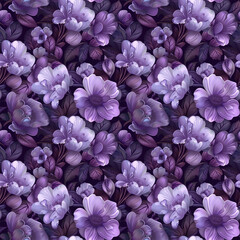 Floral purple color, form natural, seamless fabric pattern.