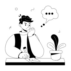 Boy writing letter doodle mini illustration 