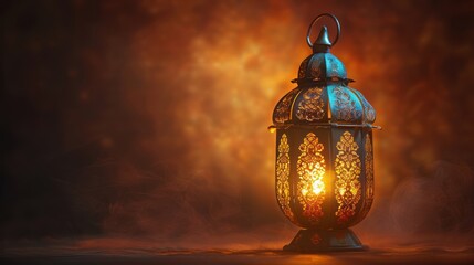 Islamic Eid Mubarak and Eid ul Adha Celebration with Lantern on Brown Background