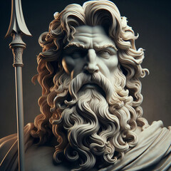 Illustration of a Renaissance statue of Zeus, king of the gods. god of sky and thunder. Zeus the king of the Greek gods ready to hurl lightning bolts down upon the earth and mankind.