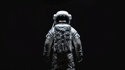 The outline of the astronaut on a black background gives the scene mystery and excitement, creating an impression of the scale and significance of the mission. - obrazy, fototapety, plakaty