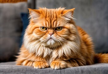 Grumpy Cream Persian Cat Awaits Food in Kitchen
