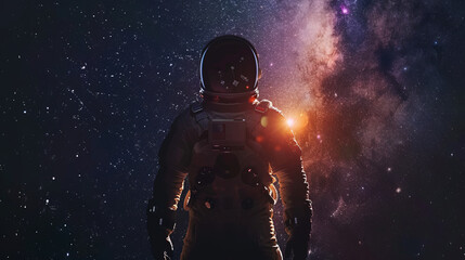 The contour image of an astronaut against the background of the black emptiness of space evokes a sense of sublimity and grandeur.