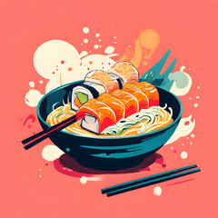 simple ramen logo vector with abstract colors on colorful