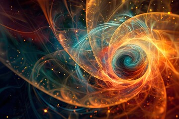 A colorful swirl of orange and blue with a black background. The colors are vibrant and the swirl is dynamic, giving the impression of movement and energy