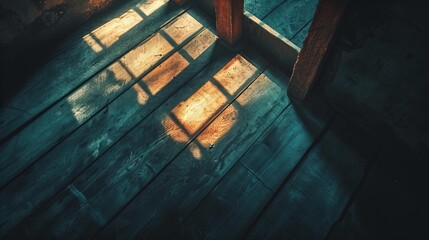 Sunlight shining through window onto dark wooden floor, creating cozy and serene atmosphere