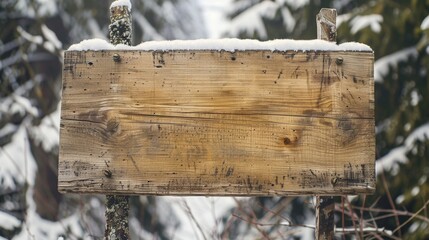 Blank mockup of a rustic wooden ski resort sign with a handpainted logo. . - obrazy, fototapety, plakaty