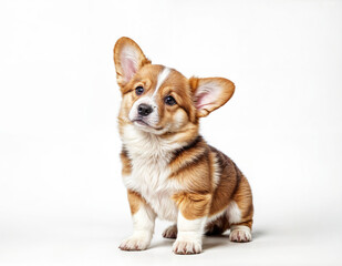 Welsh Corgi Happy, Winking, Sitting on White