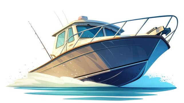 Cartoon 2d illustration of a motor boat suitable for divers fishermen or as a small tourist excursion boat perfect for labels stickers or t shirt printing designs