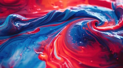 Electric Blue and Vibrant Red Swirl on Blank Canvas - Watercolor Wave Inspired Art