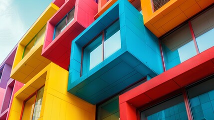 Color Block Architecture,
The bold architecture of a building is highlighted by color blocking, showcasing a dynamic and modern aesthetic through bright, contrasting hues and geometric fo