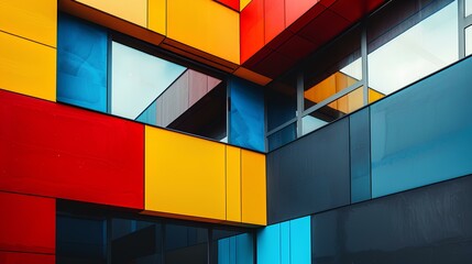 Color Block Architecture,
The bold architecture of a building is highlighted by color blocking, showcasing a dynamic and modern aesthetic through bright, contrasting hues and geometric fo