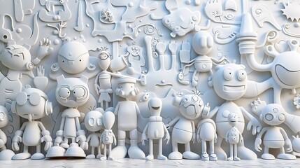 Cute 3D Render Doodle Style Figures Pattern Texture Wallpaper Background