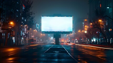 Urban Midnight: Blank Billboard Awaits Inspiration. Concept Cityscape, Midnight, Billboards, Urban, Inspiration - obrazy, fototapety, plakaty