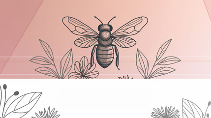 Graphic of a bee amongst sketched plants on a two-toned pink background, whimsical and charming.