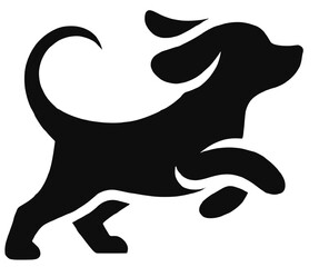 Silhouette of a playful dog in motion, captured in a stylish and energetic black vector design