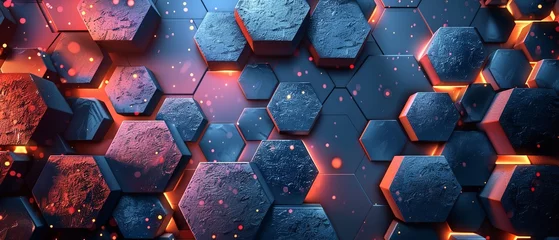 Fotobehang 3D futuristic minimalist elements with a stylized various hues spectrum backdrop with digitally hexagons and space, Generative AI. © Our Scrapbook