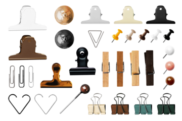 Paper clips png sticker, office stationery set on transparent background