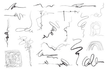 Abstract scribble lines png sticker set, transparent background