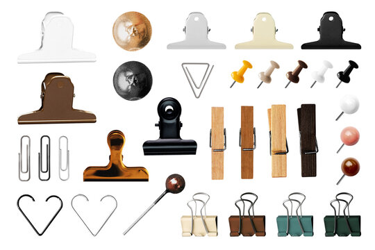 Paper clips png sticker, office stationery set on transparent background