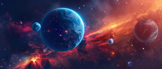 Space background with colorful planet
