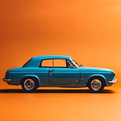 Fototapeta na wymiar blue car with orange background