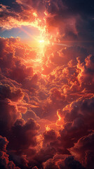 神秘的な夕日と雲のランドスケープ < Generative AI >