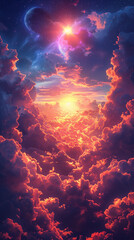 神秘的な夕日と雲のランドスケープ < Generative AI >