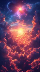 Foto auf Alu-Dibond Purpur 神秘的な夕日と雲のランドスケープ   Generative AI  