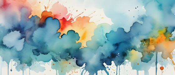 Colorful watercolor background with abstract cloudy sky concept with color splash design