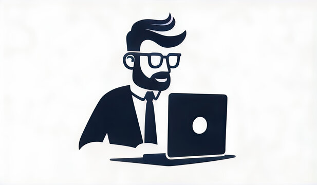 businessman with laptop, person with laptop, person working on laptop, person working on computer, ai, logo businessman, icon businessman, businessman black and white