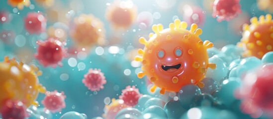Fototapeta na wymiar Cheerful Coronavirus Simulation Showcases Innovative Biomedical Applications of Gold Nanoparticle Synthesis