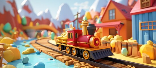 Whimsical Toy Train Journey Through a Charming 3D Blender Crafted Village Landscape