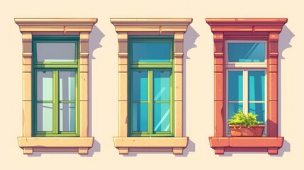 A quirky comic style window icon featuring a casement design is depicted in this colorful cartoon 2d illustration set against a clean white background This unique house interior splash effec