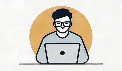 a illustration businessman with laptop, person with laptop, person working on laptop, person working on computer, ai, vector design person with laptop